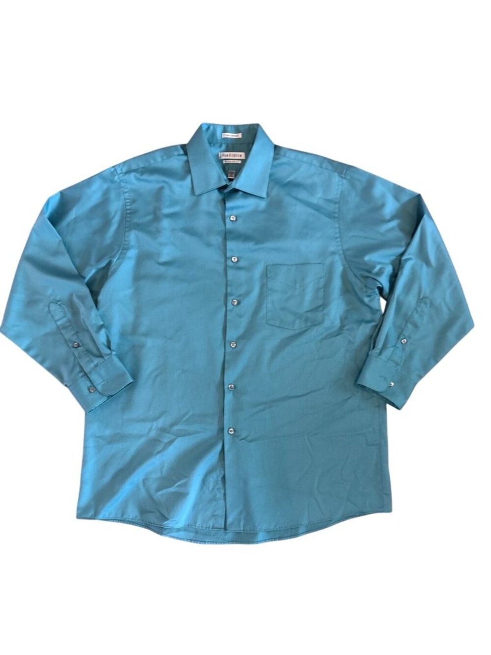 VanHeusen Dress Shirt Lux Sateen Long Sleeve 16.5 Lrg 32/33 Wrinkle Free Teal